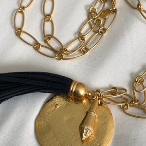 Stella & Dot Gold Necklace with Black Tassel